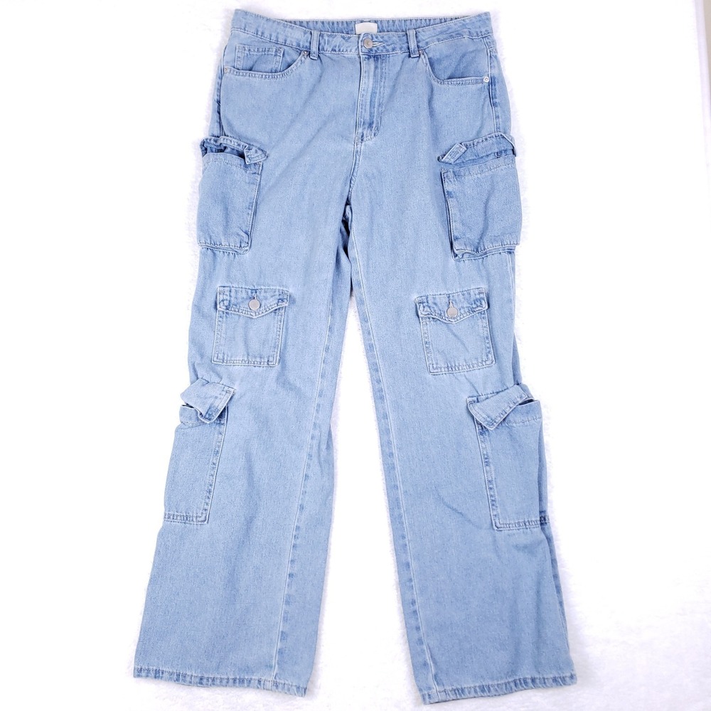 Simple Society Cargo Jeans Light Wash Denim Pants Size 15/32 Y2K Utility